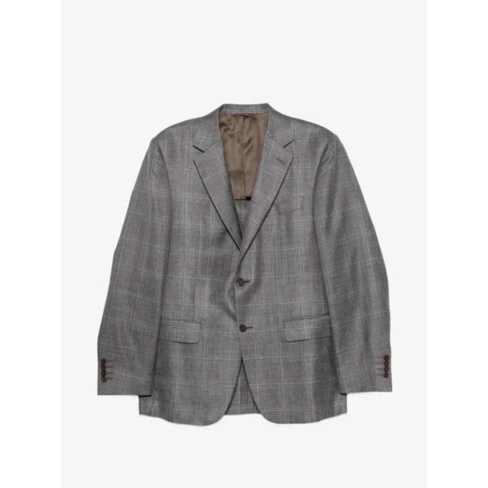Canali Wool Blazer Jacket Size 46R Light Brown Plaid Sport Coat Academia L13270